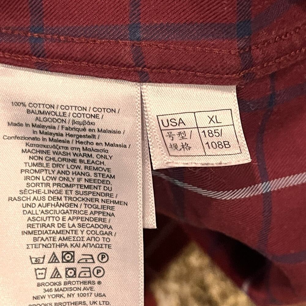 Brooks Brothers Mens Shirt X-Large Burgundy Plaid Regent Long Sleeve Button Up - Picture 5 of 11